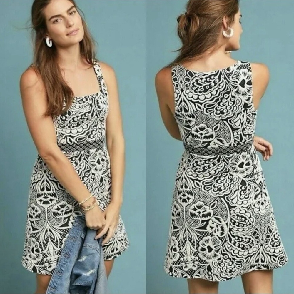 Anthropologie Ett:Twa Valery Jacquard Floral Knit Flared Mini Dress Size XL
